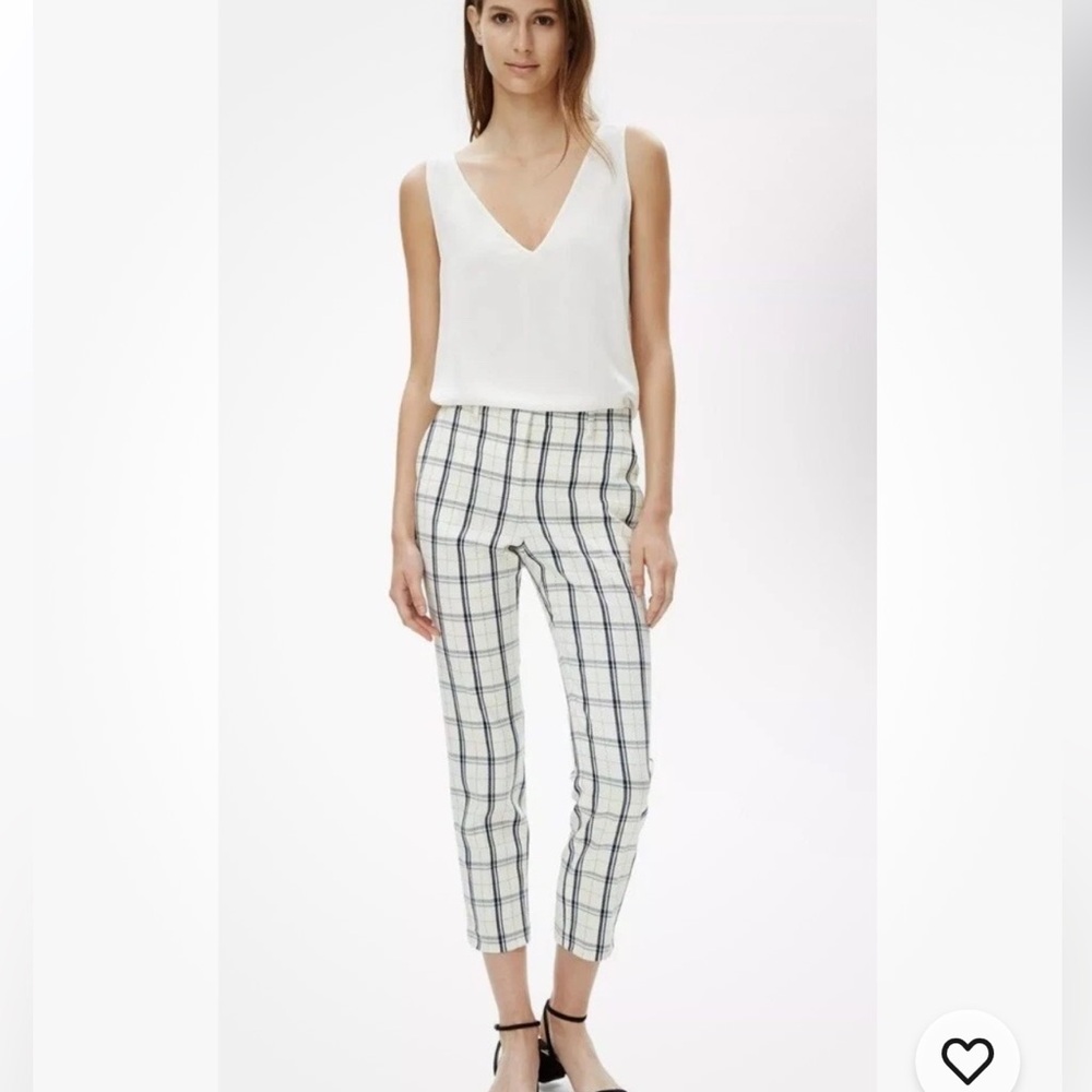 Theory Ivory and Black Plaid Slim Cropped Pants Sz 4